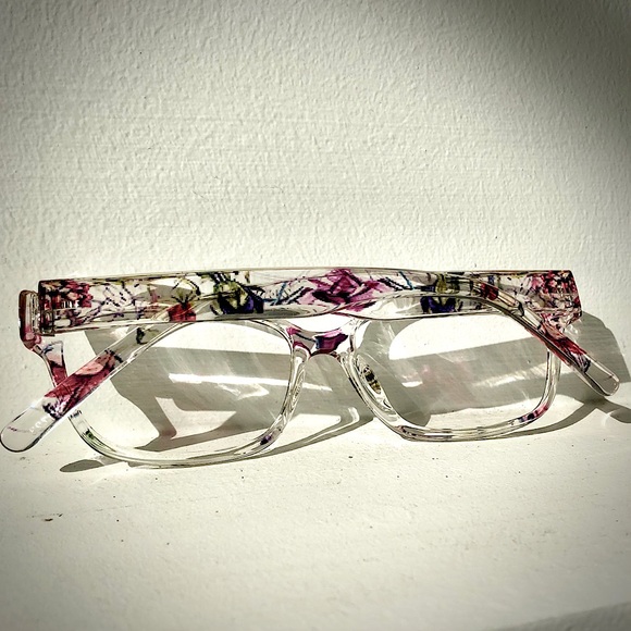 Crystal clear Mod Cat Eye floral Eyeglasses - Picture 2 of 6